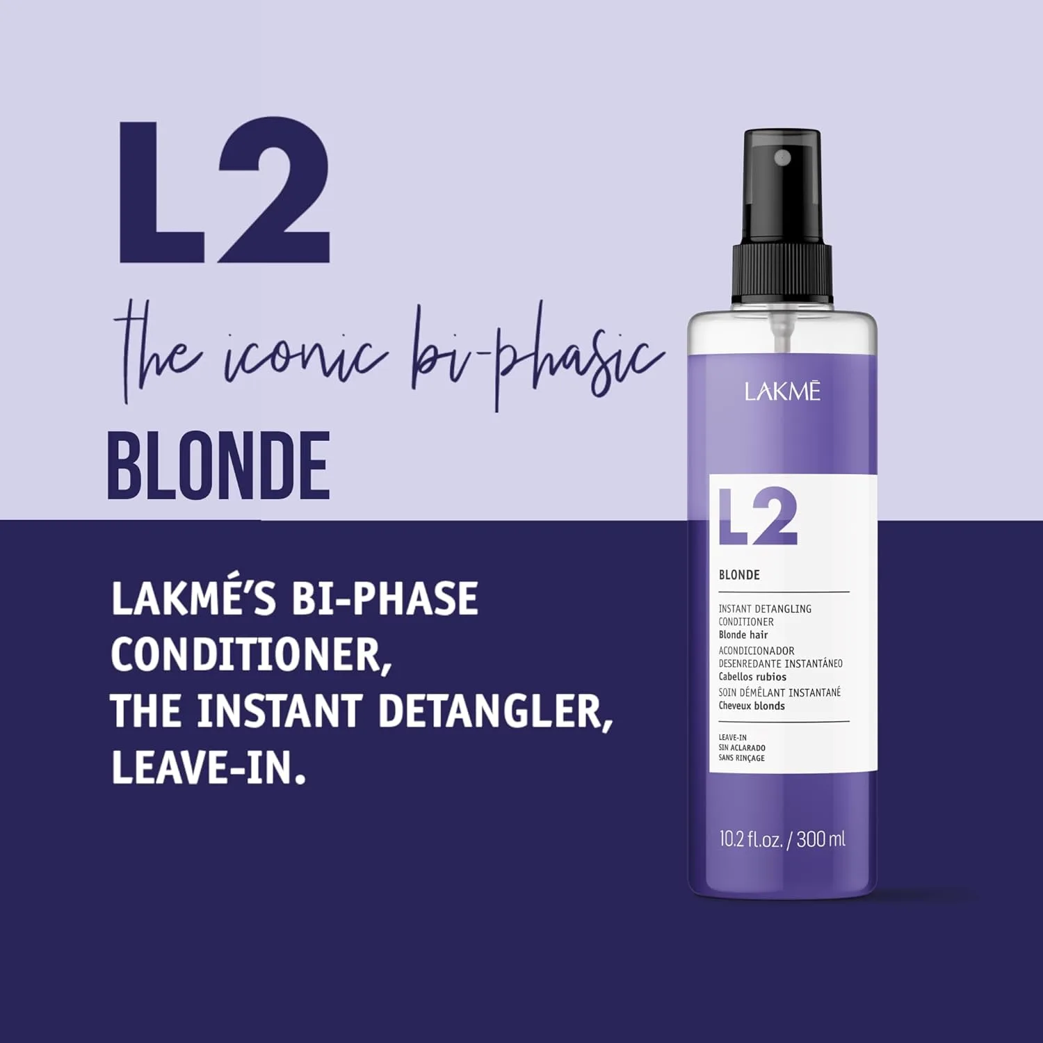 Двухфазный кондиционер Lakmé L2 Blonde, спрей для распутывания волос, несмываемый кондиционер-спрей для светлых, осветленных и обесцвеченных волос. 302 мл — фото 2