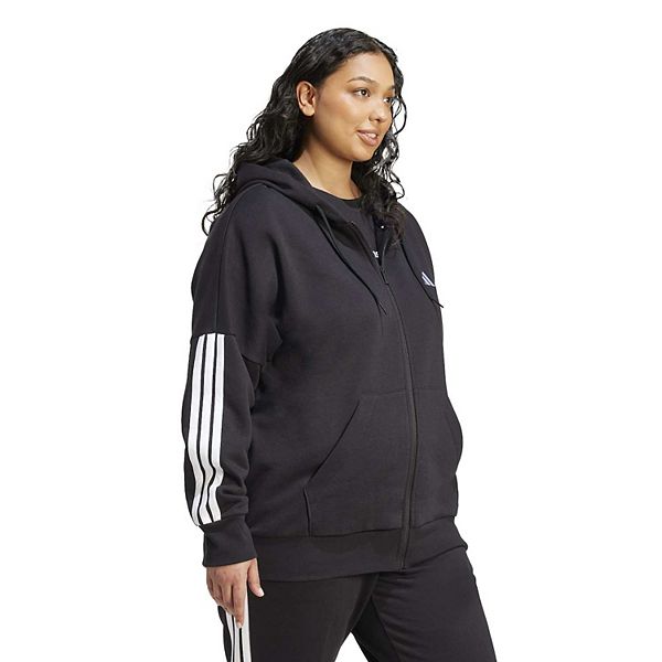 Толстовка с капюшоном на молнии Plus size essentials 3-stripes Adidas, Black — фото 3