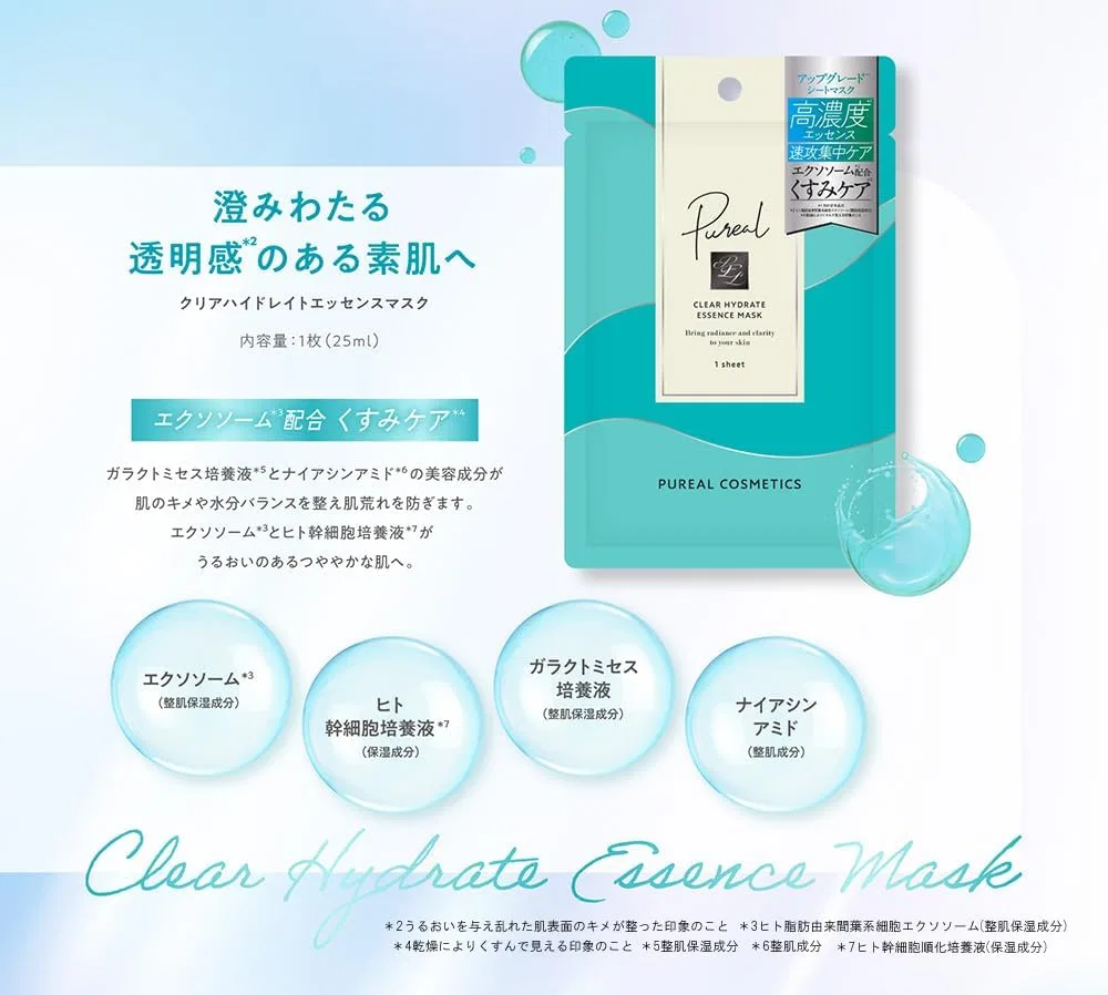 Набор Pureal — Масок для лица Clear Hydrate Essence Mask, 3 шт, увлажняющие — фото 4