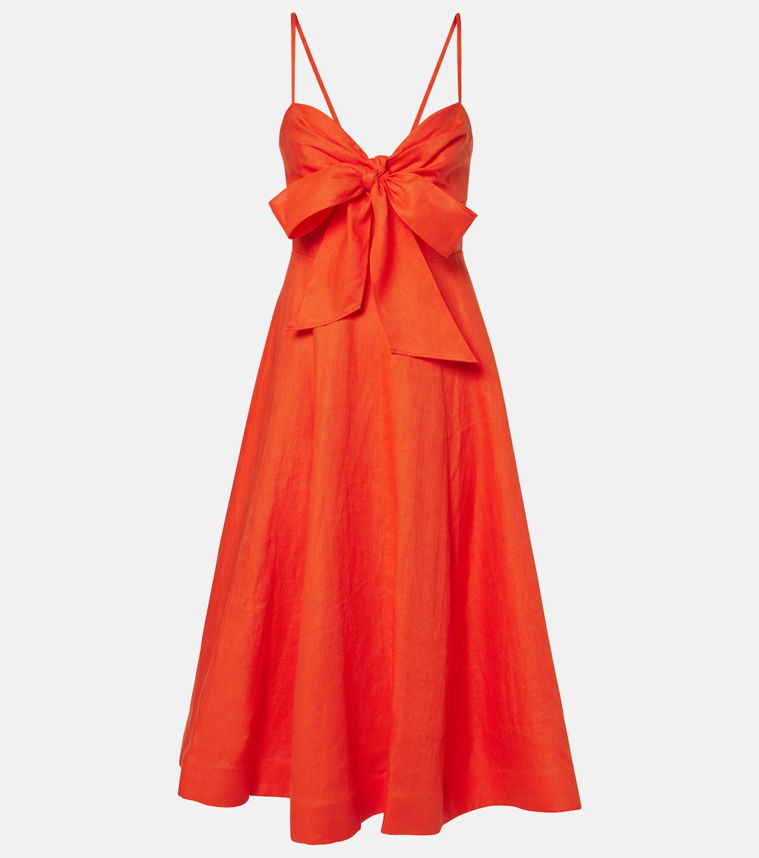 

Платье миди из льна Crush с бантом Zimmermann, красный