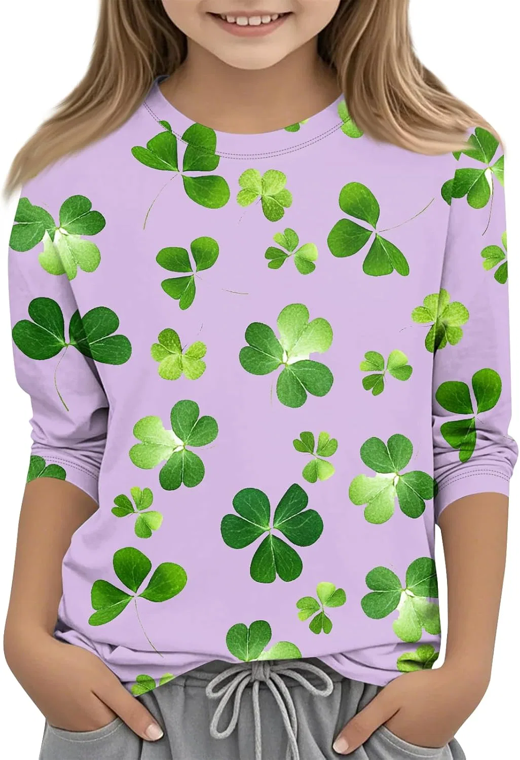 Детская футболка с принтом St. Patrick's Day, оверсайз, 3/4 рукав, Generic, 2-purple