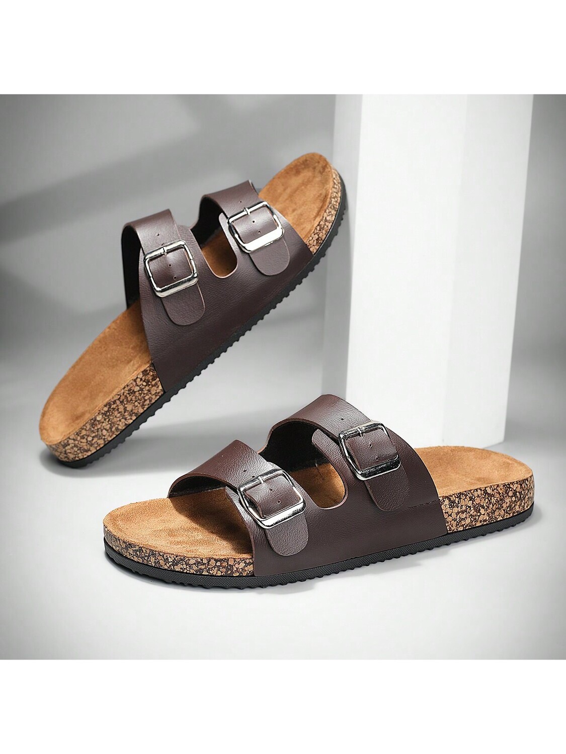

Модные сандалии на плоской подошве с пряжками, пляжный стиль, унисекс, уличные повседневные сандалии с открытым носком для летних каникул, коричневый