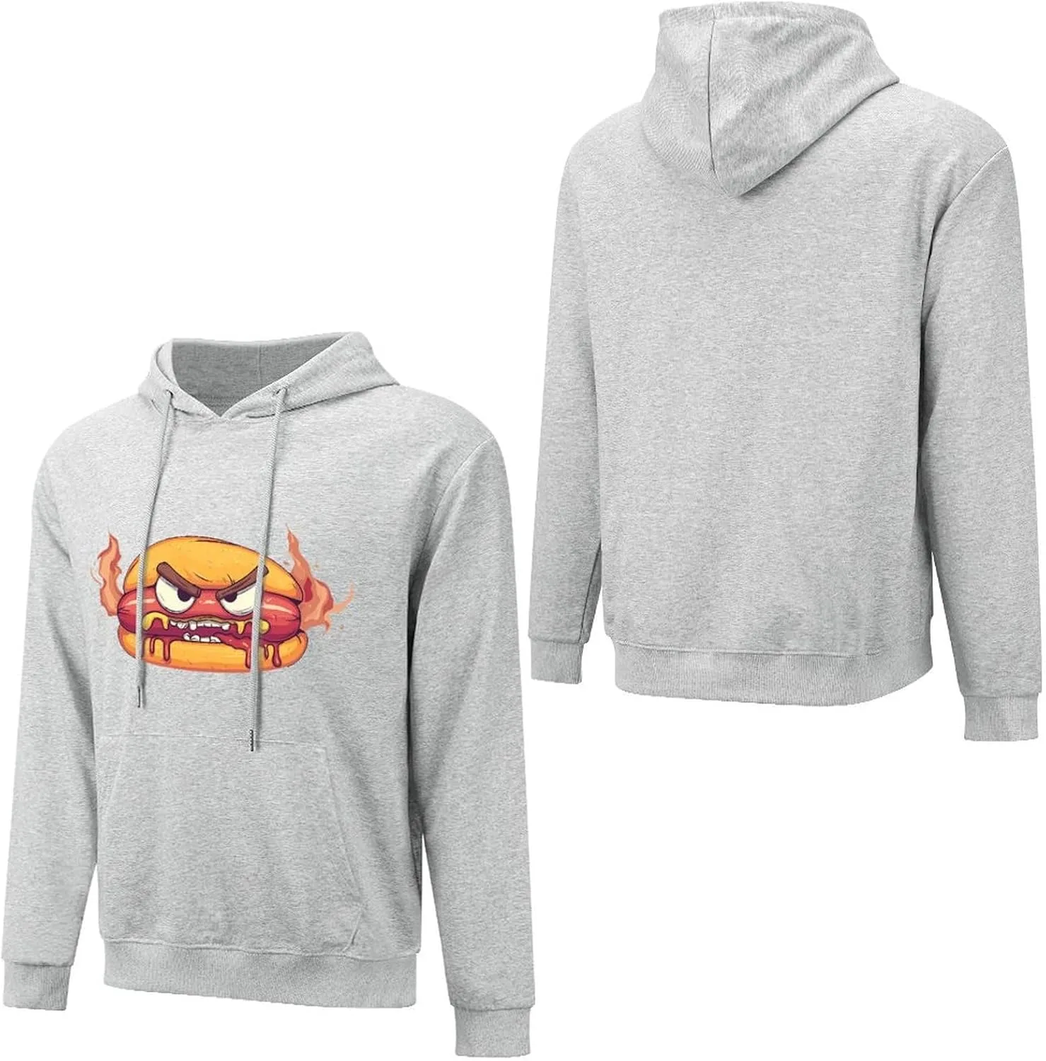 Толстовка Angry Hot Dog Hamburger Fashion с капюшоном для мужчин, хлопковая, с карманом Generic, серый — фото 4