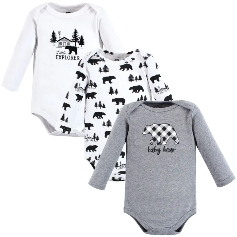 Хлопковые боди с длинными рукавами, комплект из 3 штук Hudson Baby, baby bear серый черный