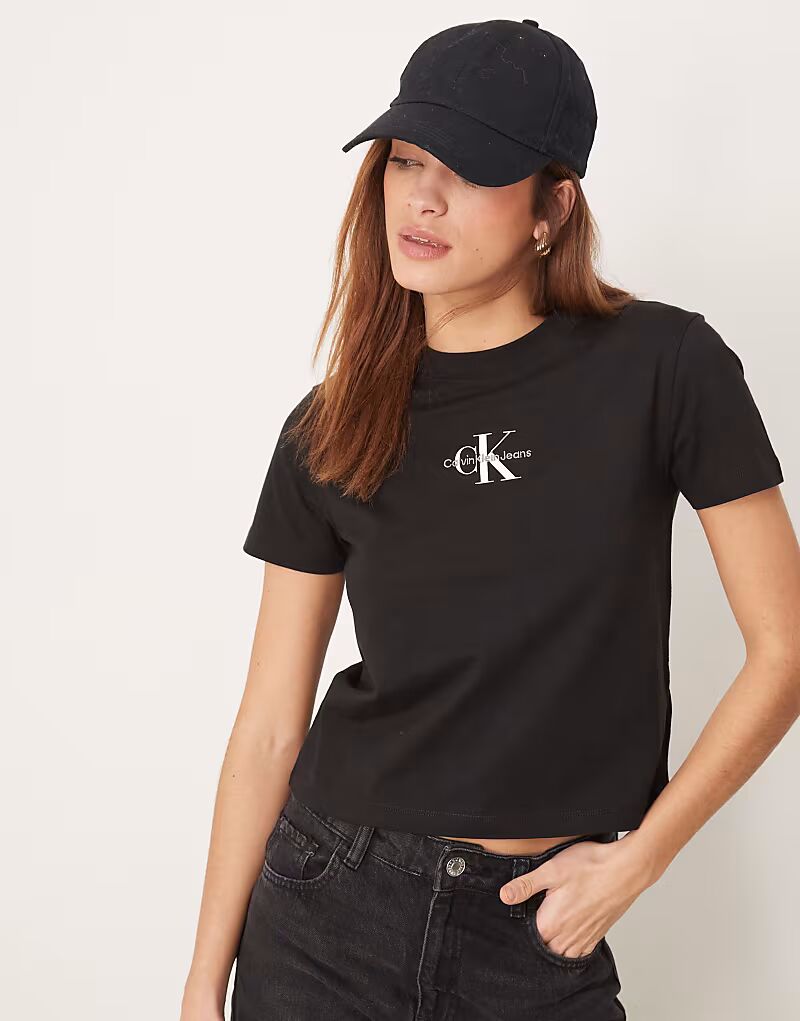 

Calvin Klein Jeans - Футболка облегающего кроя черного цвета с черно-белым логотипом