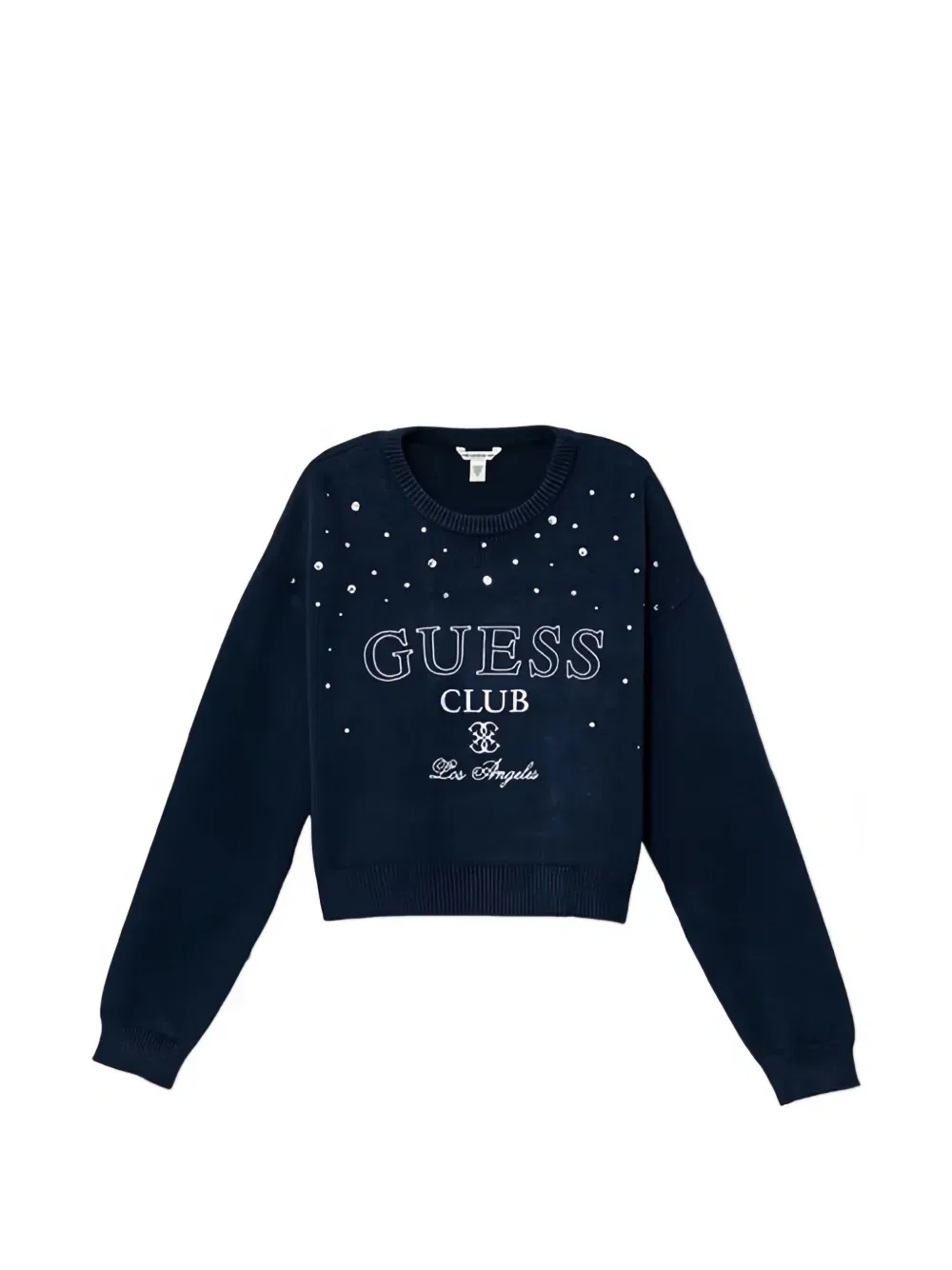 Свитер с круглым вырезом, украшенный стразами Guess Kids, синий