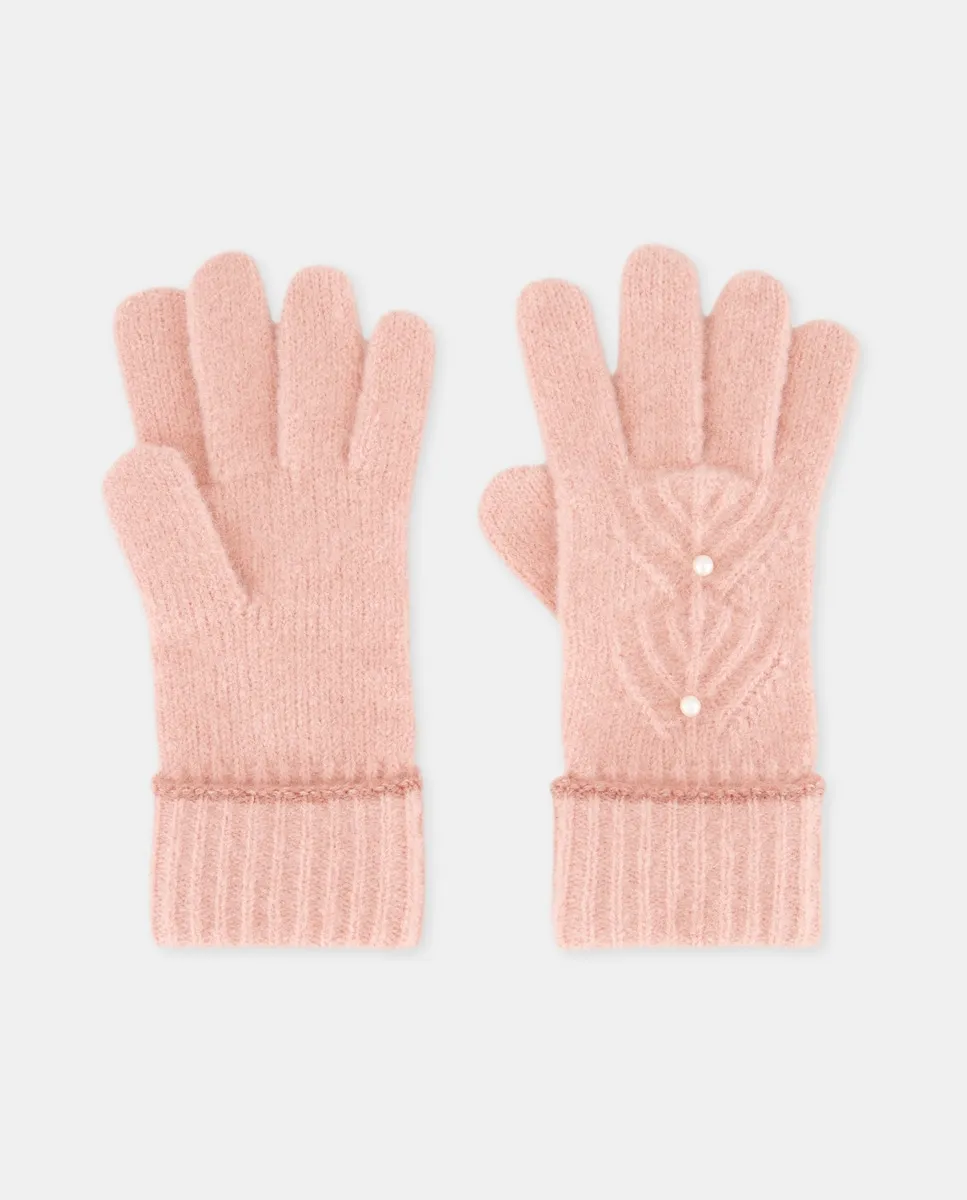 

Перчатки для девочки, сочетающиеся с жемчугом Kids El Corte Inglés, светло-розовый