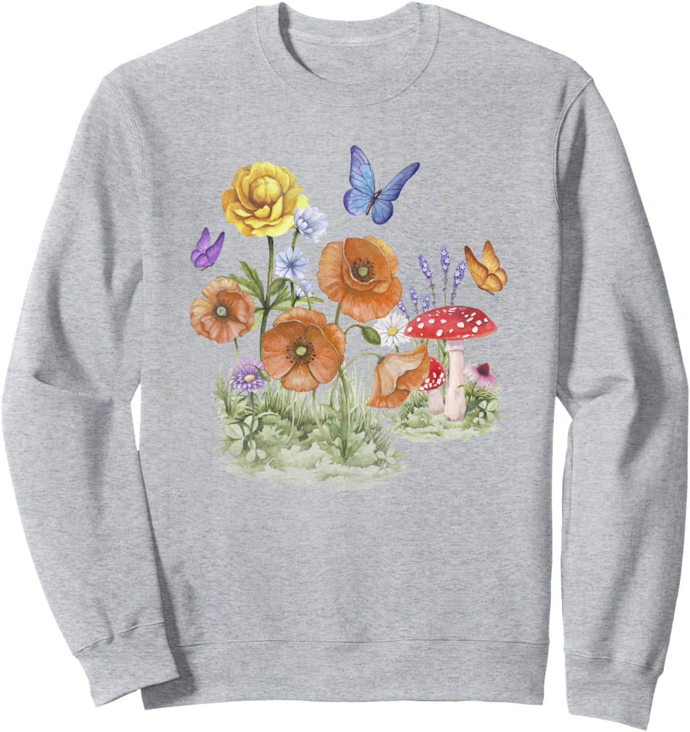 

Толстовка с изображением бабочек, цветов и грибов Trendy Apparel, серый