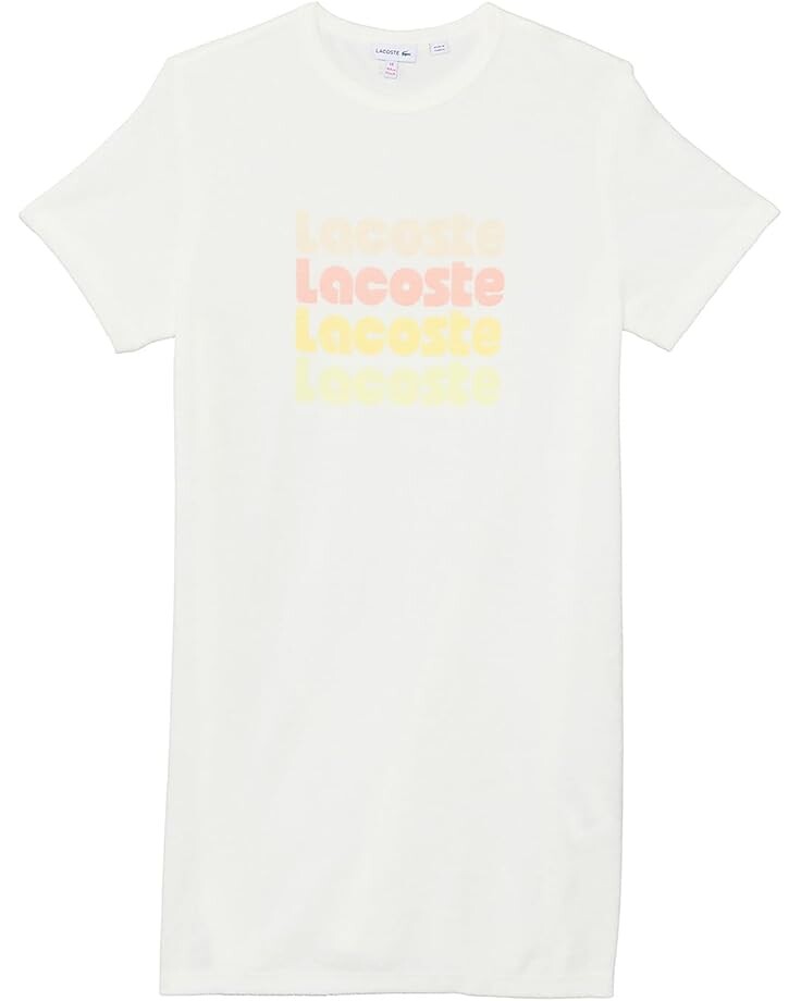 

Платье Lacoste Kids Short Sleeve Crew Neck Gradient Lacoste Writing Tee Shirt Dress, цвет Flour