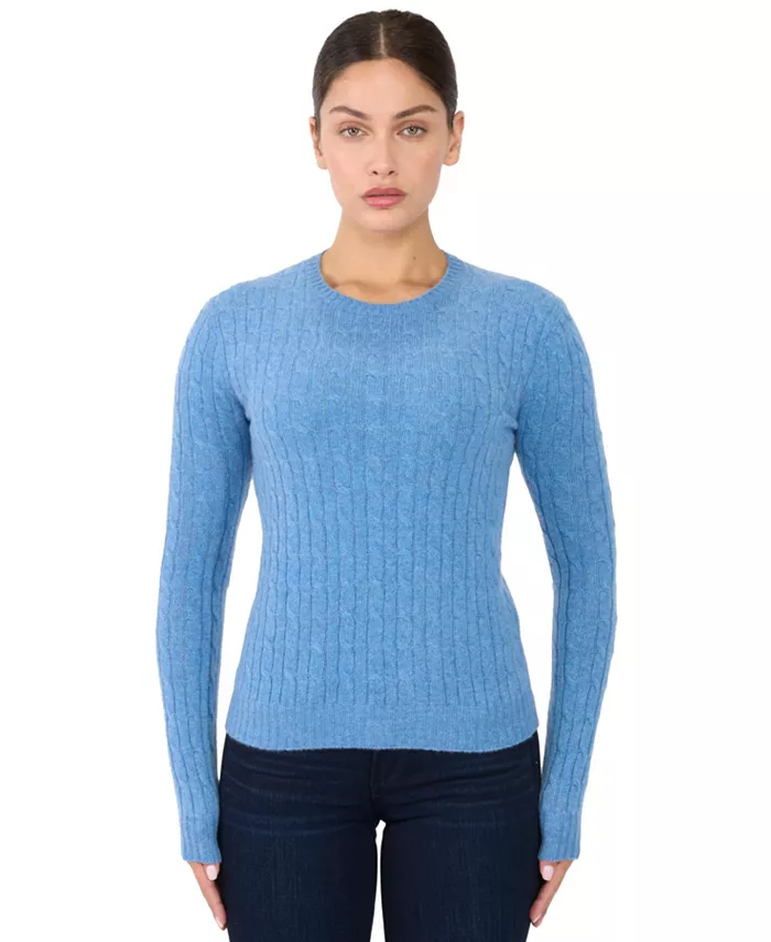 

Женский свитер с круглым вырезом, 100% кашемир, вязка косами, с длинными рукавами JENNIE LIU, синий