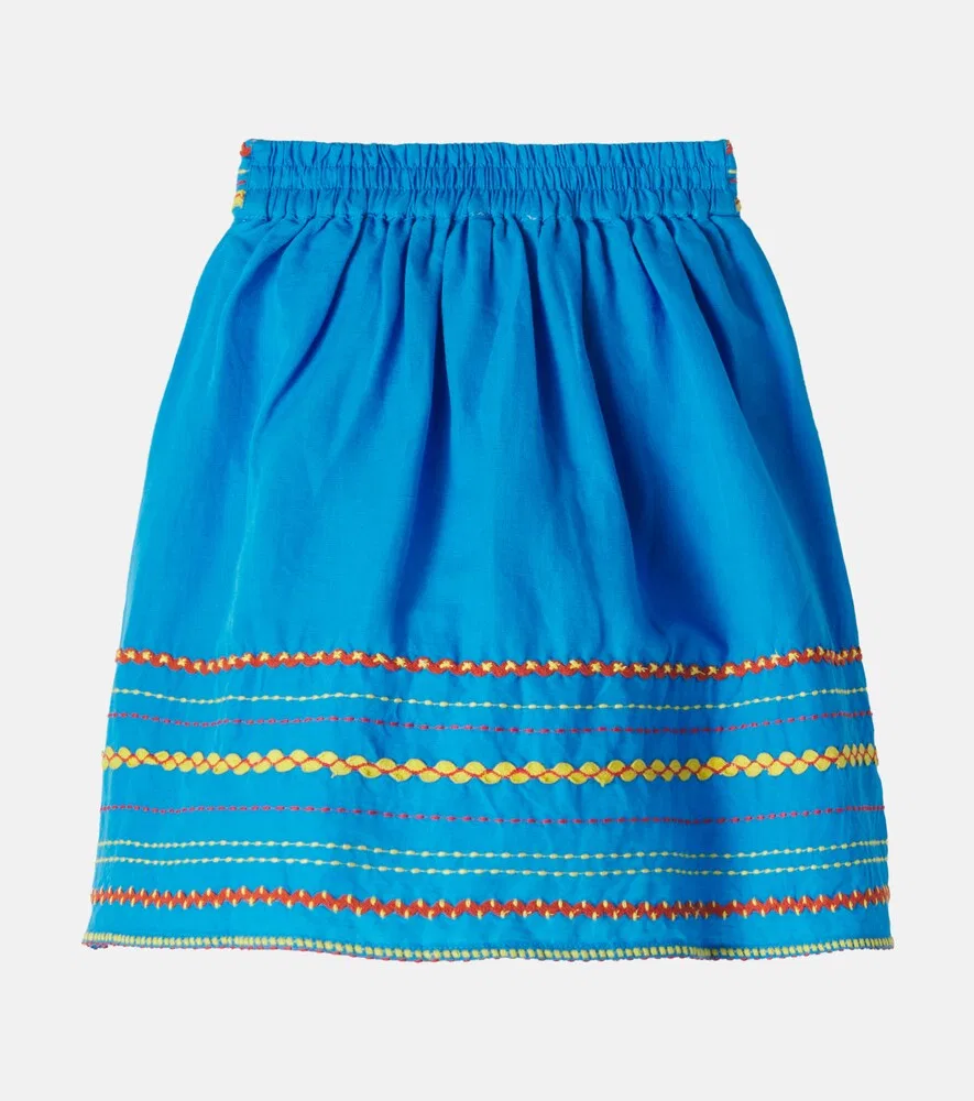 Вышитая юбка из льна и хлопка Stella McCartney Kids, синий — фото 2