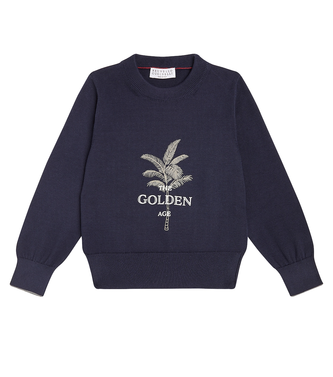 

Хлопковый свитер с принтом Brunello Cucinelli Kids, Navy+Grigio+Sabbia+Panama