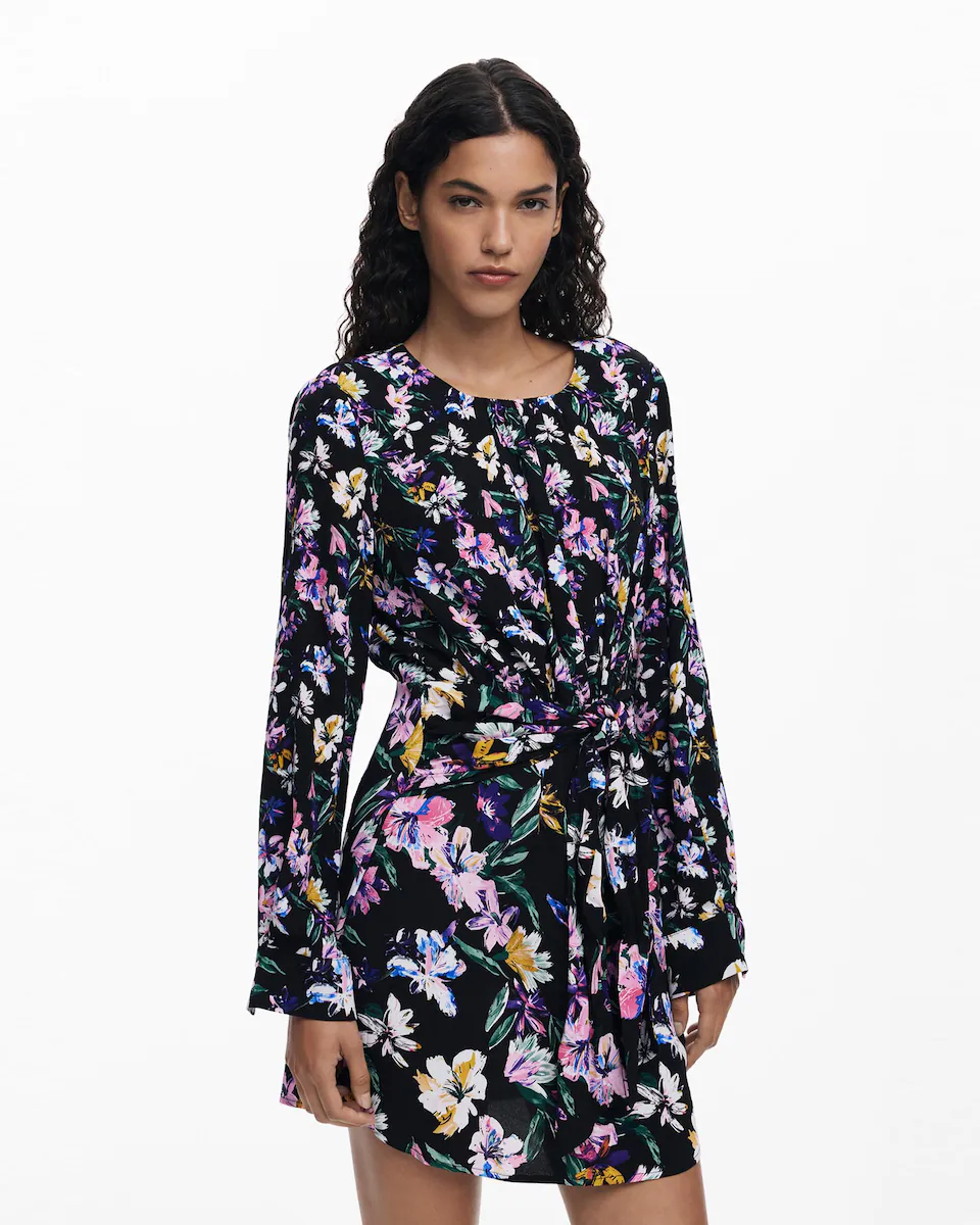 

Короткое платье с цветочным принтом и узлом Desigual, мультиколор