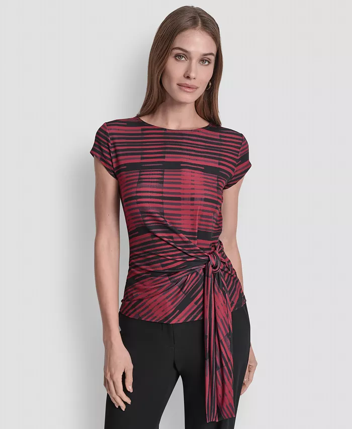 

Женский трикотажный топ с принтом и завязкой на талии Dkny, красный