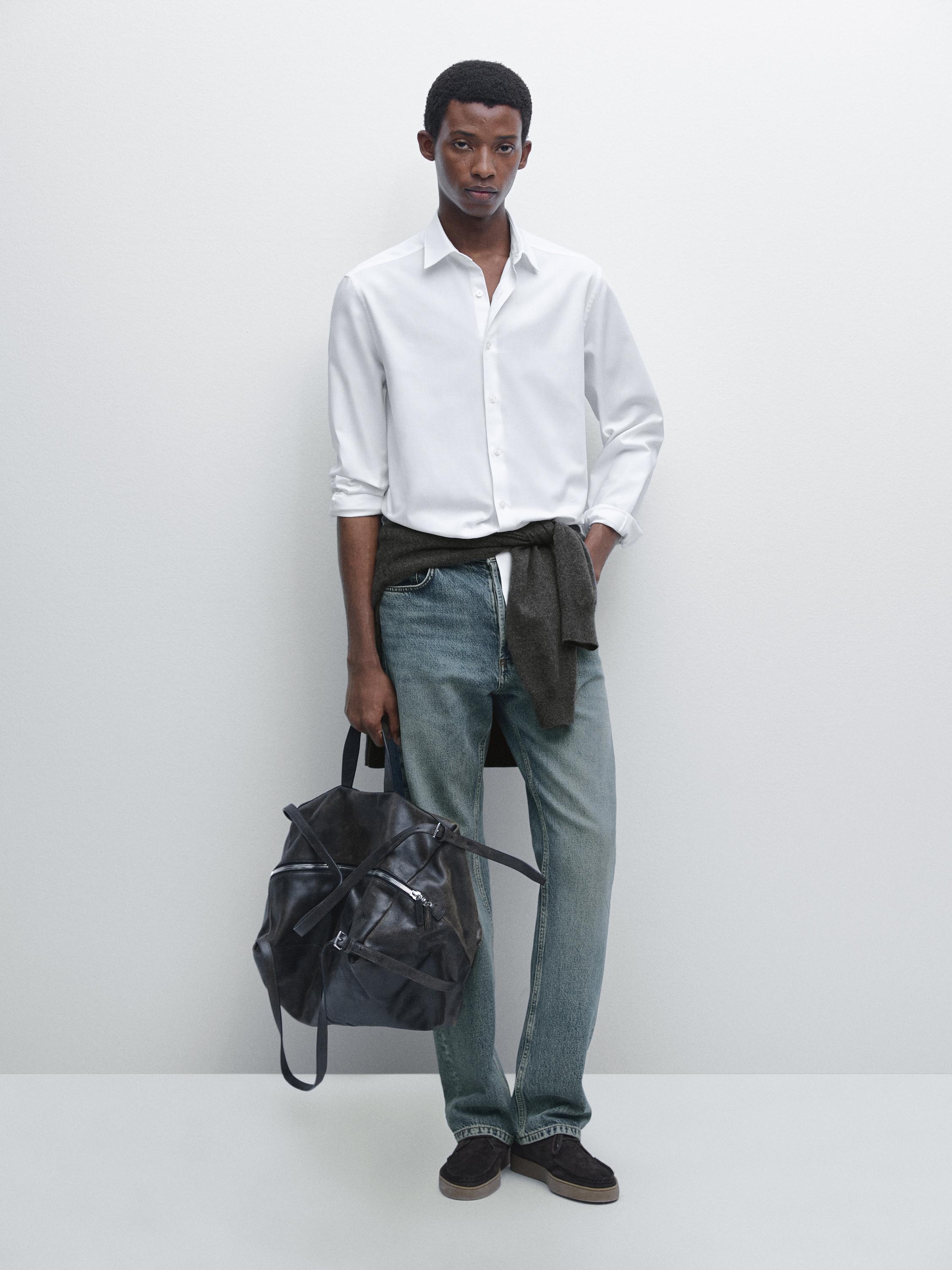 

Текстурированная рубашка классического кроя Massimo Dutti, белый