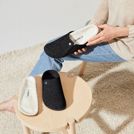 Zermatt Узкие тапочки на овчинной подкладке женские Birkenstock, цвет Anthracite/Natural Wool — фото 3