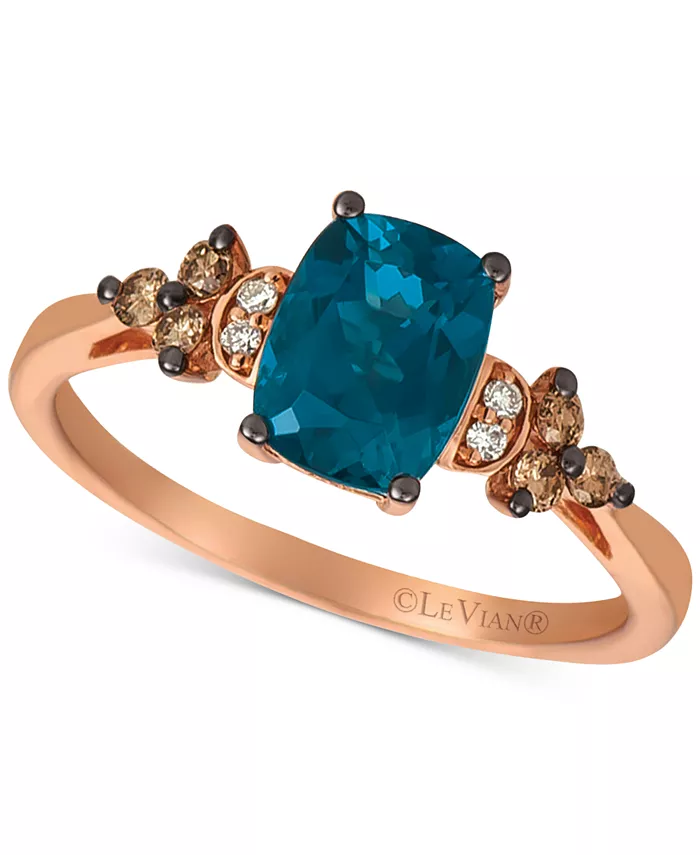 

Кольцо с топазом Deep Sea Blue Topaz (1-1/2 карата) и бриллиантами цвета ванили и шоколада (1/5 карата) из 14-каратного розового золота Le Vian, синий