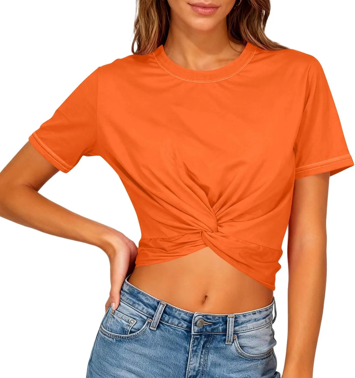Женская футболка с закрученным передом, оверсайз, Orange