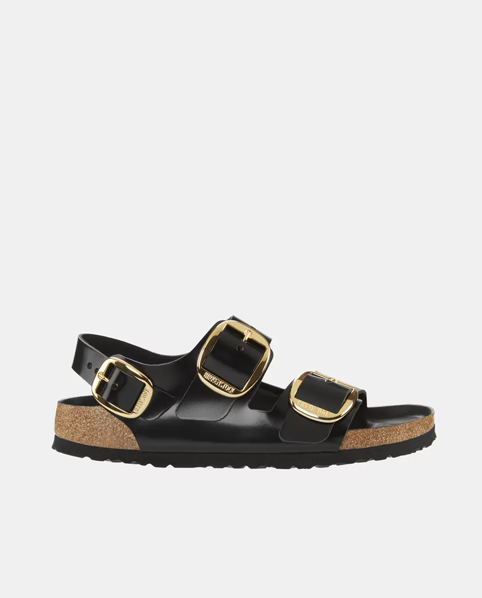 Женские сандалии Milano Big Buckle из кожи на плоской подошве Birkenstock, черный