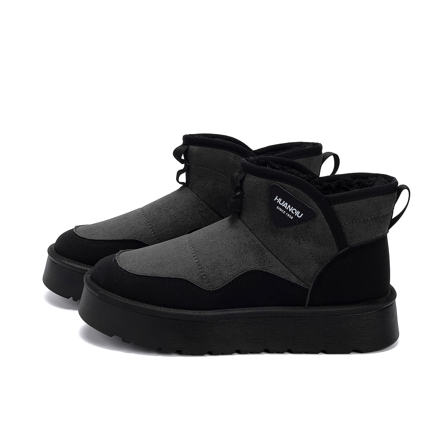 HUANQIU Мужские зимние ботинки Snow Boots из искусственной кожи и текстиля с термопокрытием, увеличивающие рост на 11 см, черные — фото 3