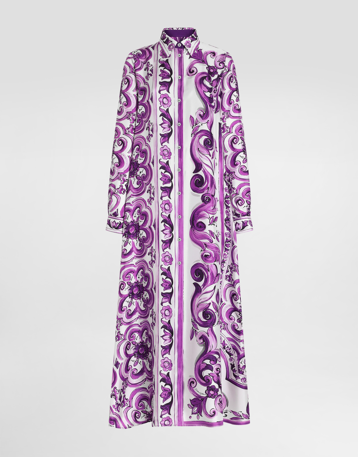 

Длинное рубашечное платье из твила с принтом «майолика» Dolce & Gabbana, мультиколор