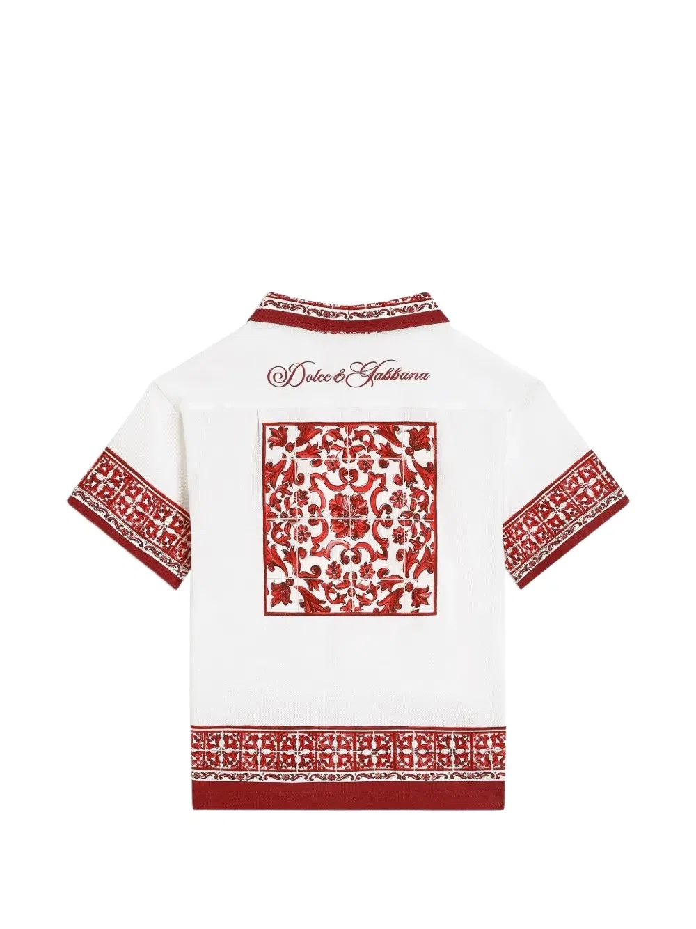 Рубашка из двойного пике с принтом в виде майолики Dolce & Gabbana Kids, белый — фото 2