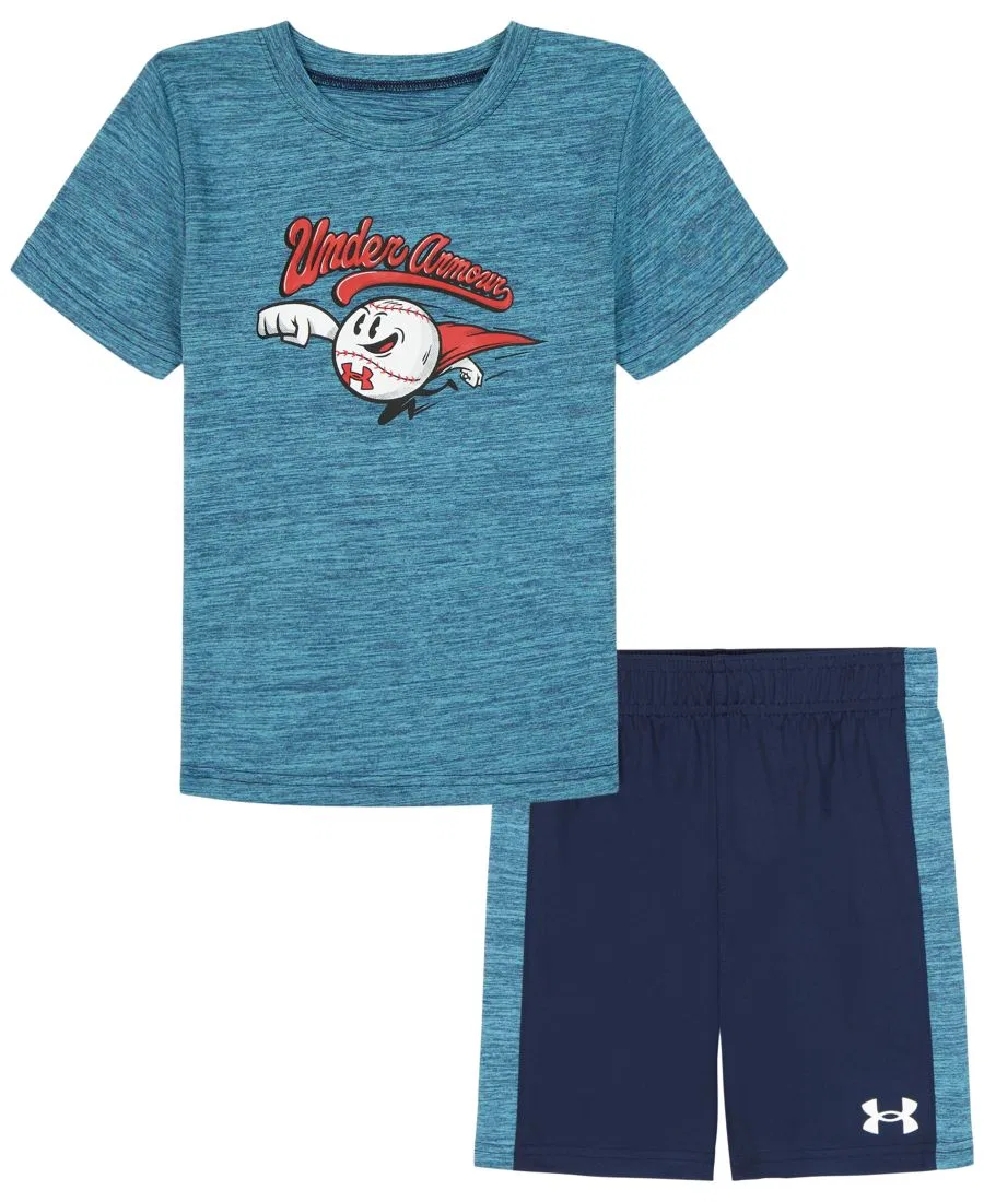 Детский комплект из футболки с круглым вырезом и шорт (2 размера, 2T-7) Under Armour, синий — фото 3