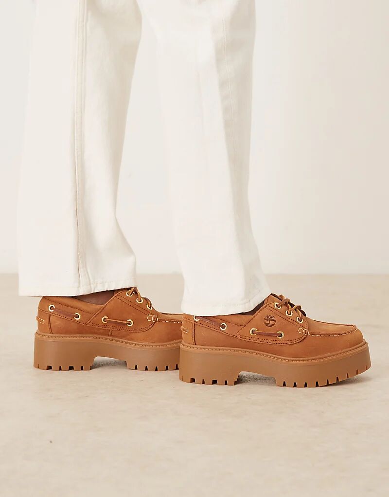 Туфли-лодочки Timberland Stone Street на платформе с тремя люверсами из коричневого нубука