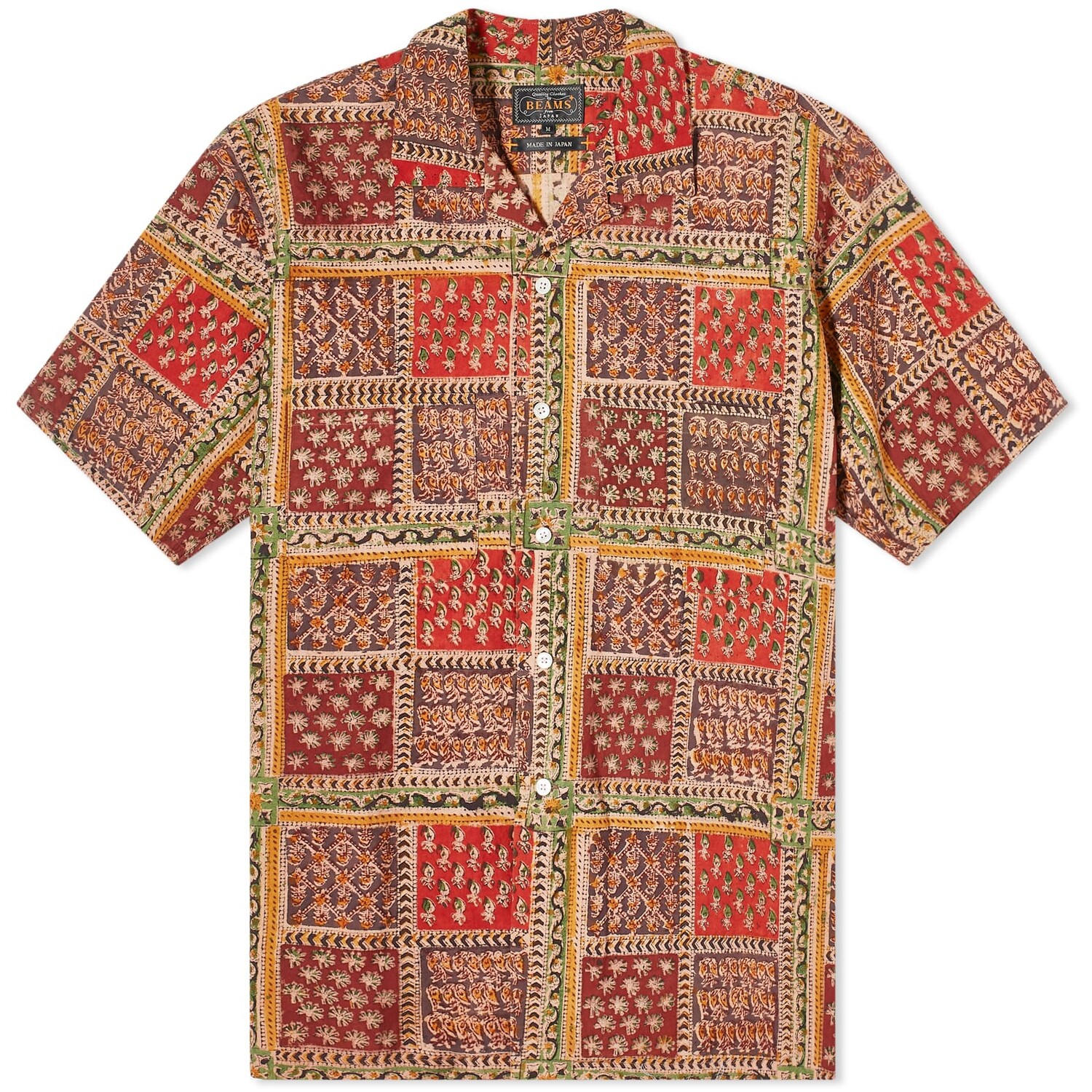 

Рубашка Beams Plus Open Collar Block Print Shirt, цвет Plant