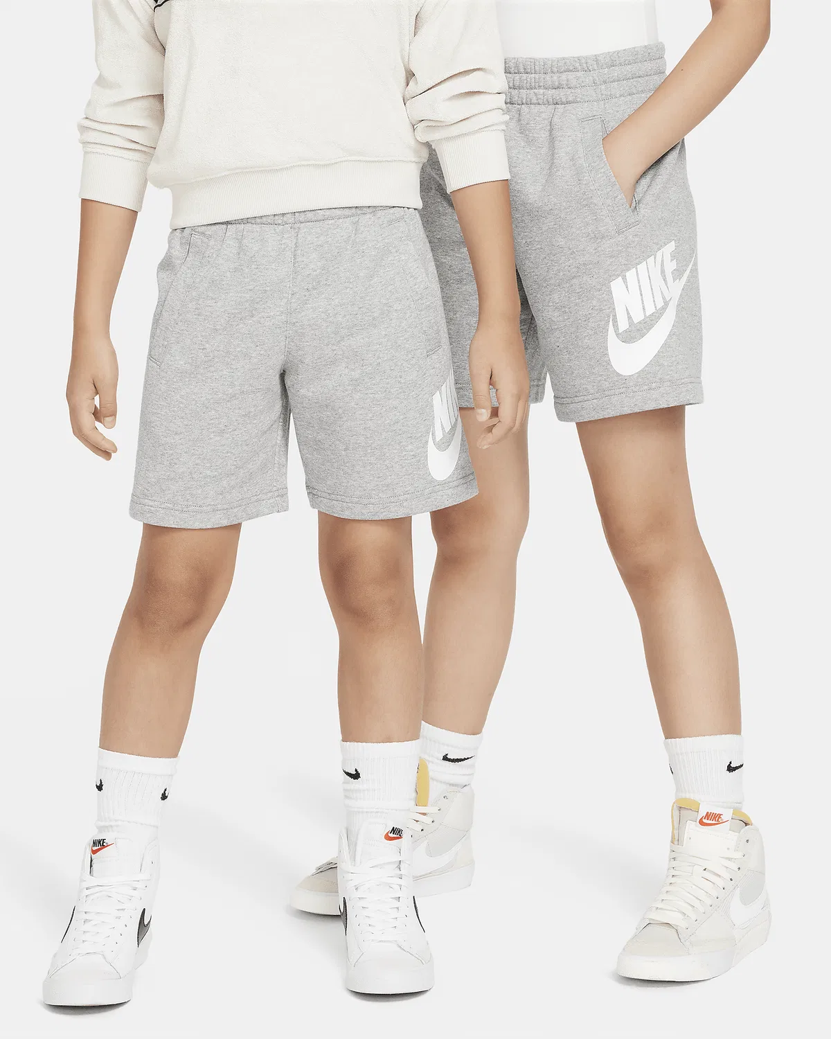 Детские шорты Nike Sportswear Club Fleece из французского флиса, Dark Grey Heather/Base Grey/White
