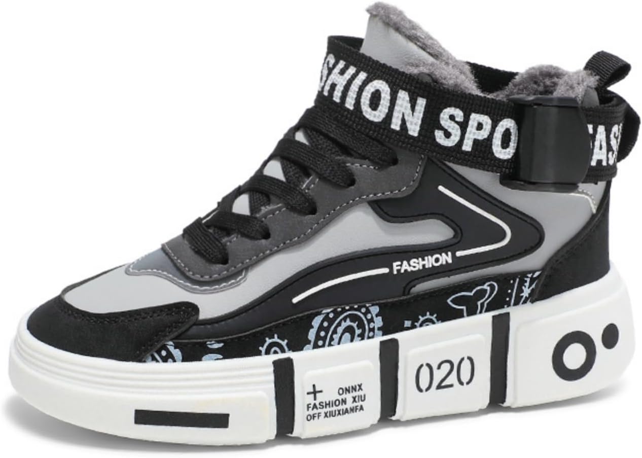 

Мужские высокие кроссовки с флисовой подкладкой: регулируемый ремешок и шнуровка, яркая надпись, массивная амортизирующая подошва- ультратеплая подкладка, идеально подходят для повседневной носки в холодную погоду Khwfjas, серый