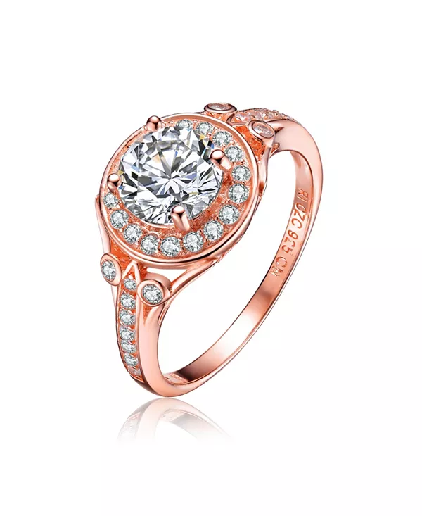 

Кольцо для помолвки из стерлингового серебра с акцентом на кубический цирконий в форме круга Genevive, pink