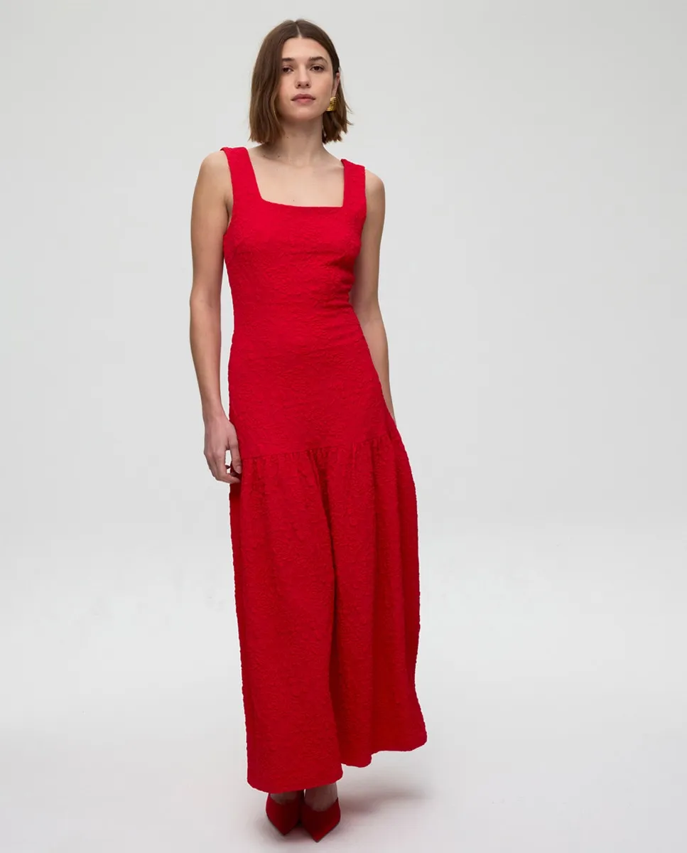 

Платье миди с бретелями и оборкой Mioh, красный