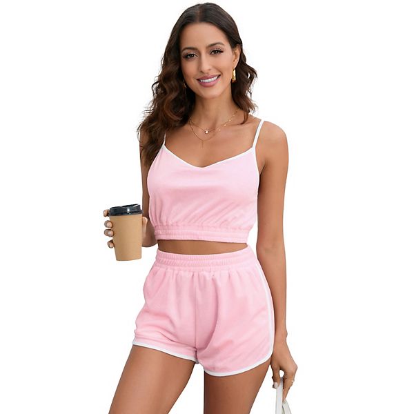 

Двухкомплектный спортивный сет для женщин: топ и шорты с высокой талией Seoria, Pink