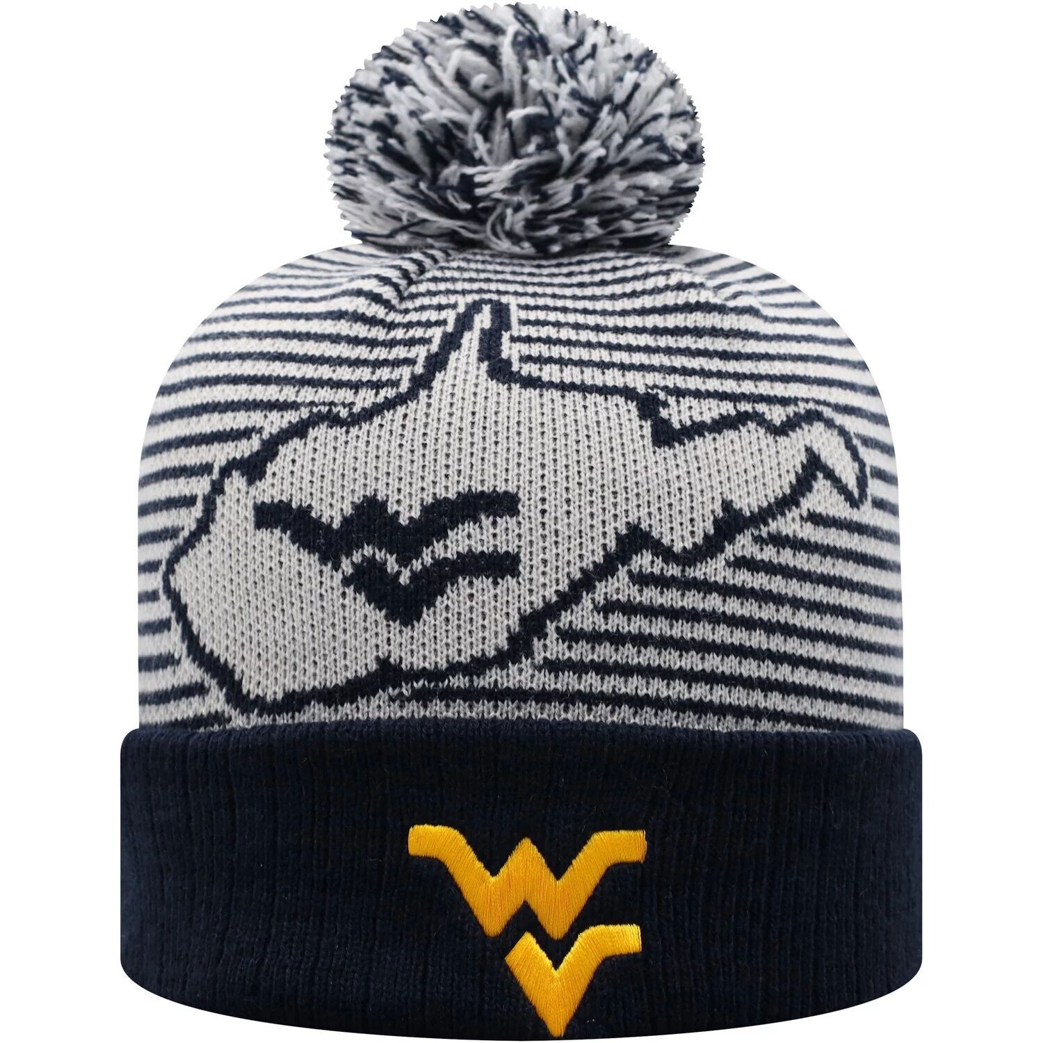 

Мужская верхняя часть мира Navy West Virginia Mountaineers Line Up вязаная шапка с манжетами и помпоном