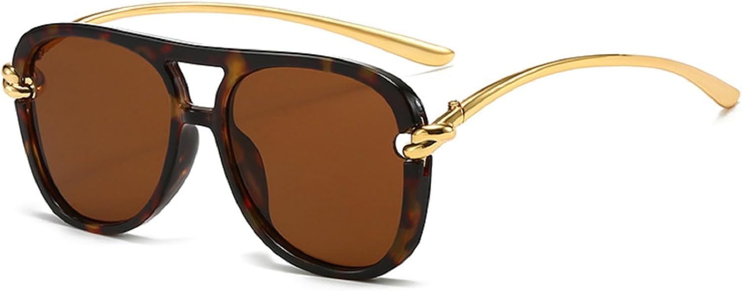 

Модные солнцезащитные очки-пилот для женщин и мужчин, с двойной перемычкой, в стиле 70-х, увеличенного размера, с градиентным металлическим покрытием, защита от ультрафиолета UV400 mincl, C7