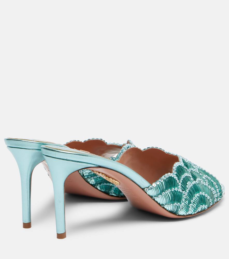 Вечерние блестящие мюли Ce Soir 75 из металлизированной кожи Aquazzura, Light Teal — фото 2