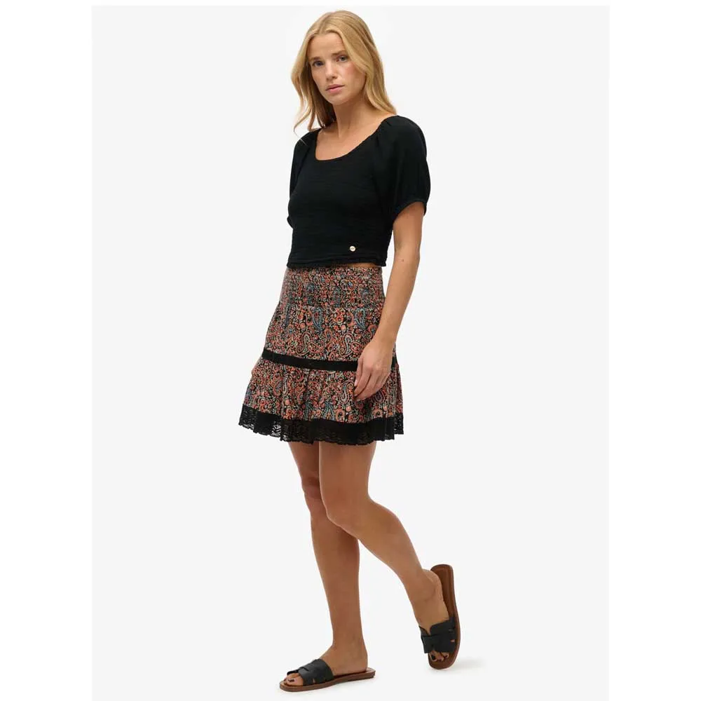 Юбка Superdry Printed Lace Trim short skirt, разноцветный — фото 3