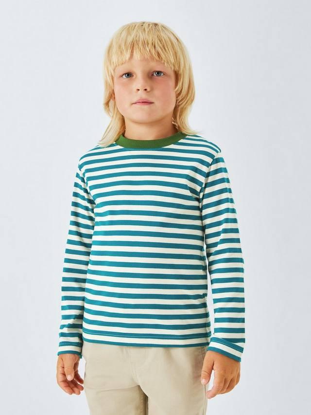 

Детская футболка с длинным рукавом в полоску John Lewis, Green Stripe