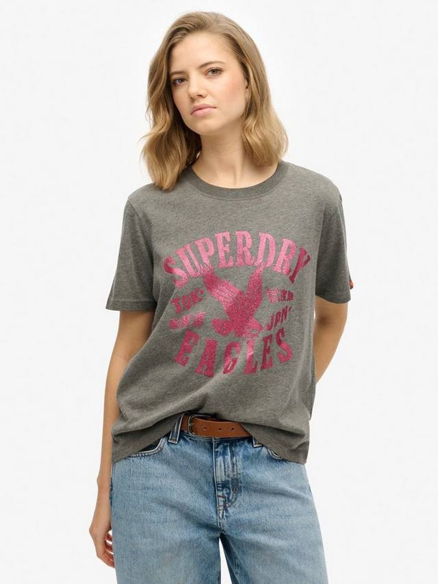 

Украшенная университетская футболка из чистого органического хлопка Superdry, цвет Dark Grey Marl