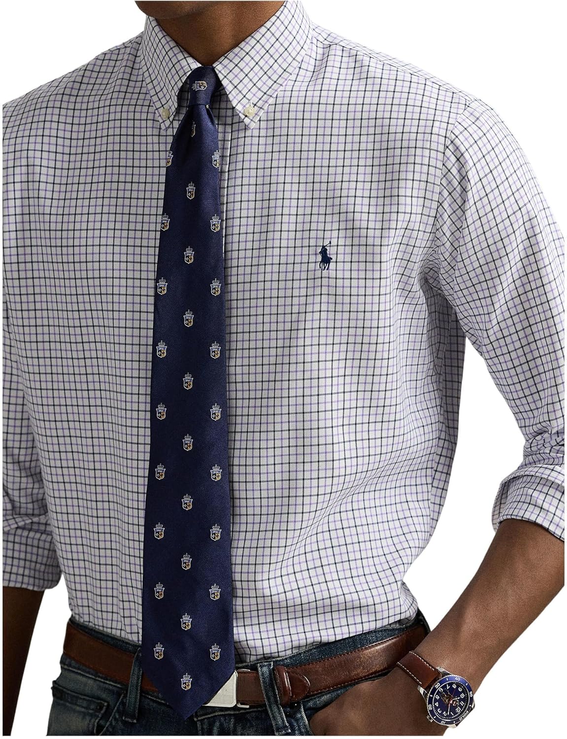 Рубашка POLO RALPH LAUREN Classic Fit Performance Oxford, White Aix Lavender — фото 3