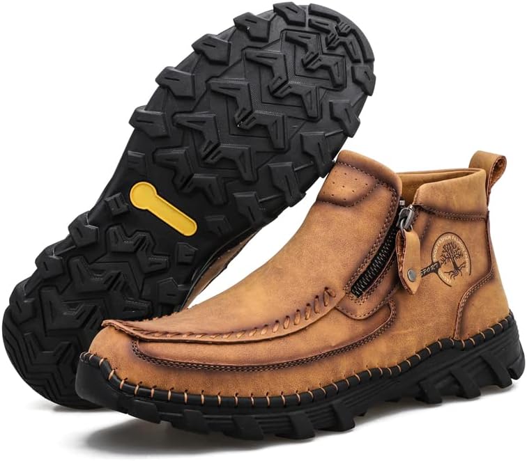 

Мужские кожаные ботинки до щиколотки, ручной работы в стиле мокасин с боковой молнией, с прочной резиновой подошвой, доступны в черном, коричневом и сером цветах Generic