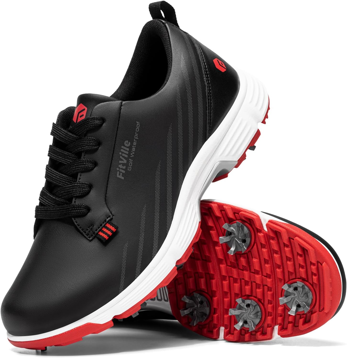 

Мужские широкие гольф-туфли FitVille с заменяемыми шипами, поддержкой свода стопы и амортизацией с высокой отдачей для дальних прогулок, красный