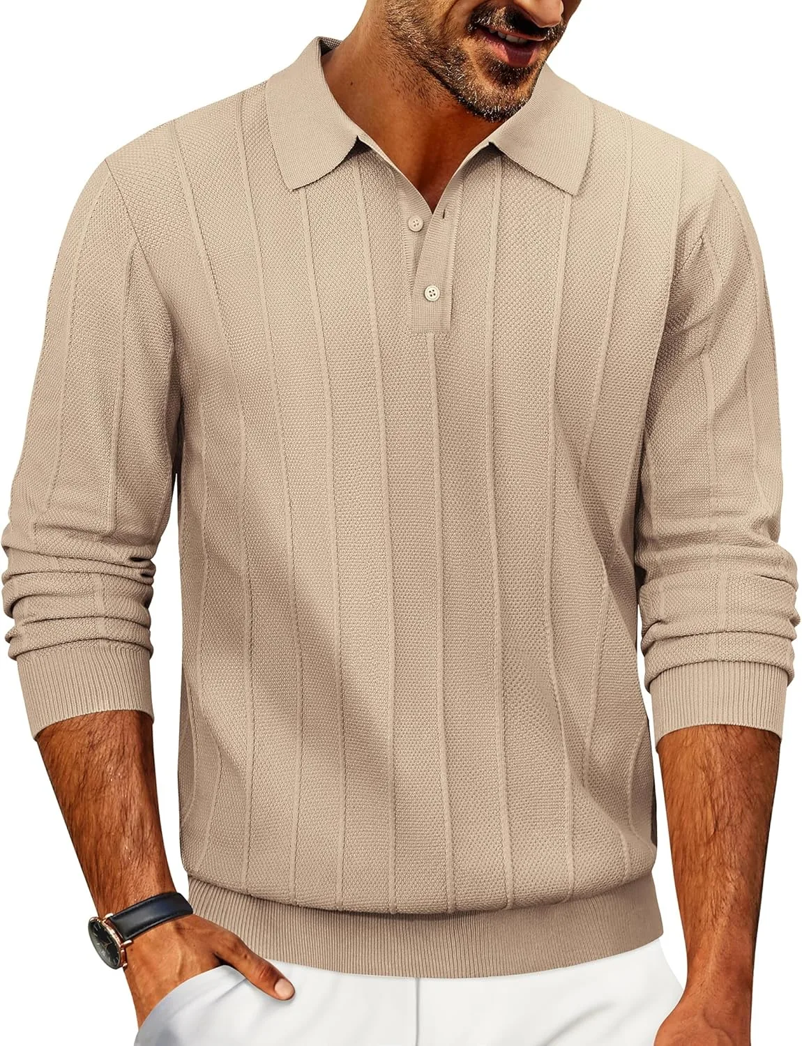 

Мужской вязаный поло с длинным рукавом Coofandy