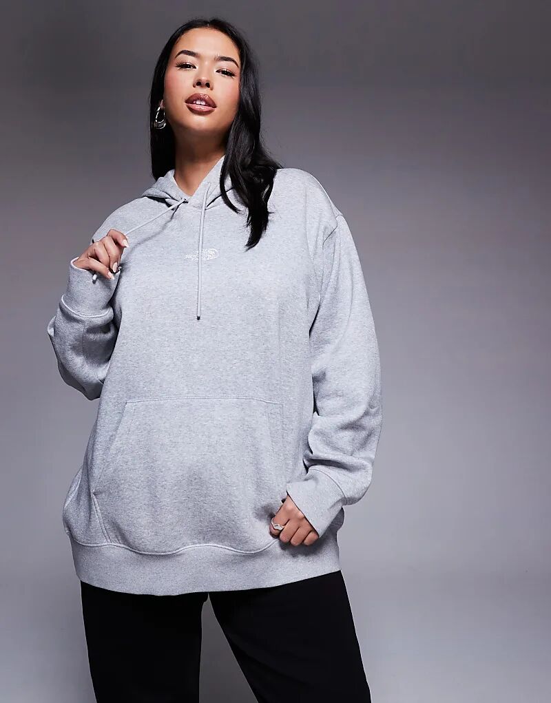 

Свободная толстовка с капюшоном размера Plus от The North Face светло-серого цвета с эффектом меланжевого цвета