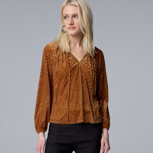 

Женская блузка с завязками и сборкой Simply Vera Vera Wang, цвет deep cognac