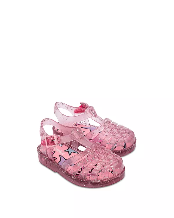 

Девочки, сандалии рыбацкие с блестящими элементами из желе - для малышек и детей постарше. Mini Melissa, бежевый