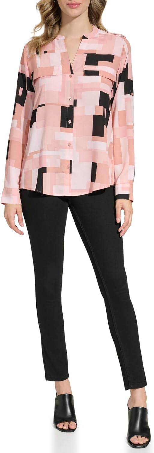 

Женская блузка Calvin Klein с принтом и отворотами на рукавах, Desert Rose/Black