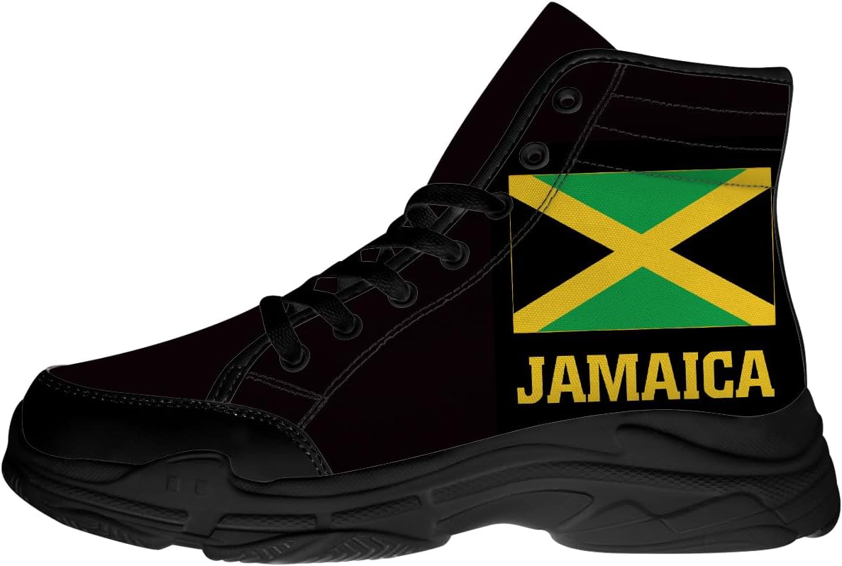 

Кроссовки на высокой платформе с флагом Ямайки для мужчин и женщин, спортивные туфли на шнуровке из ткани, подарки для него и для нее Generic, черный
