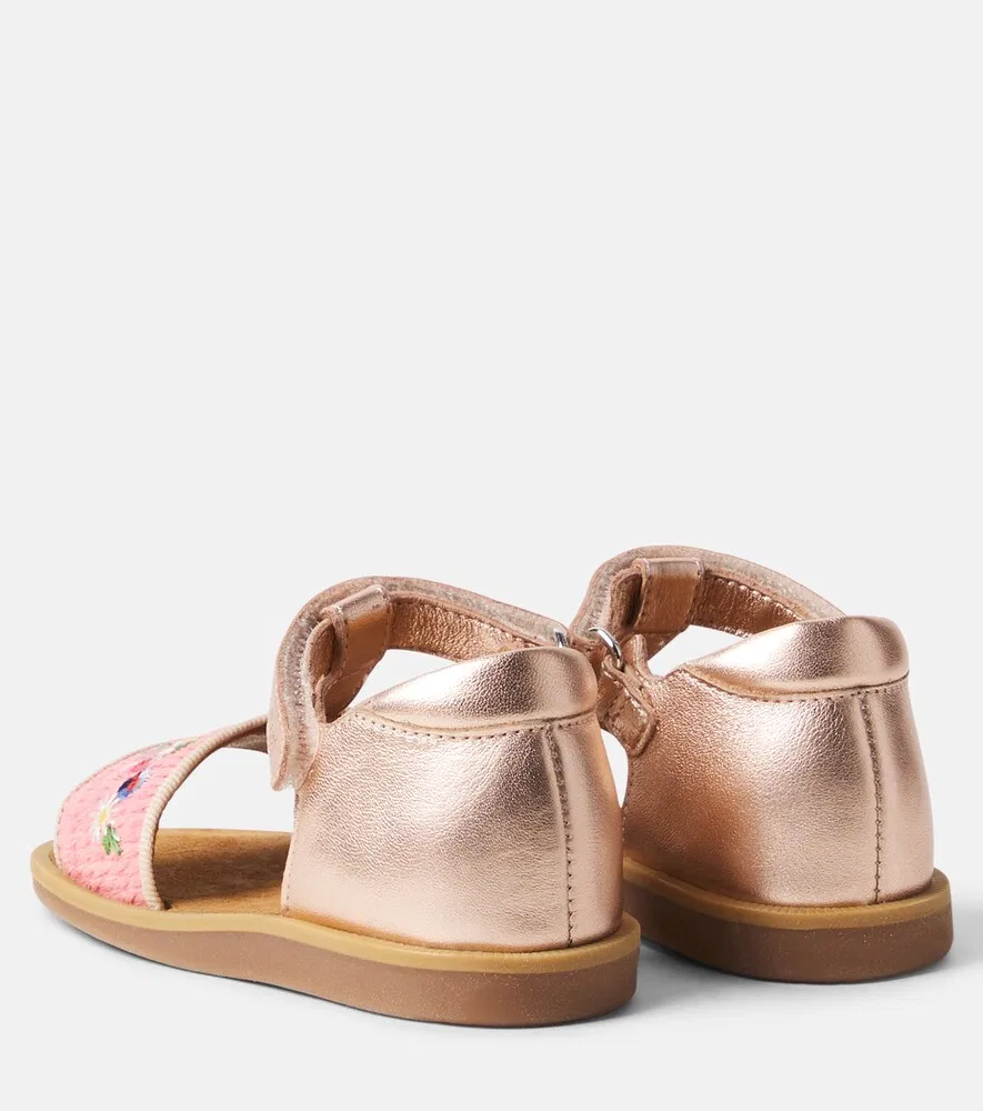 Сандалии Poppy Air Natur из кожи с отделкой из рафии Pom d'Api, мультиколор — фото 2